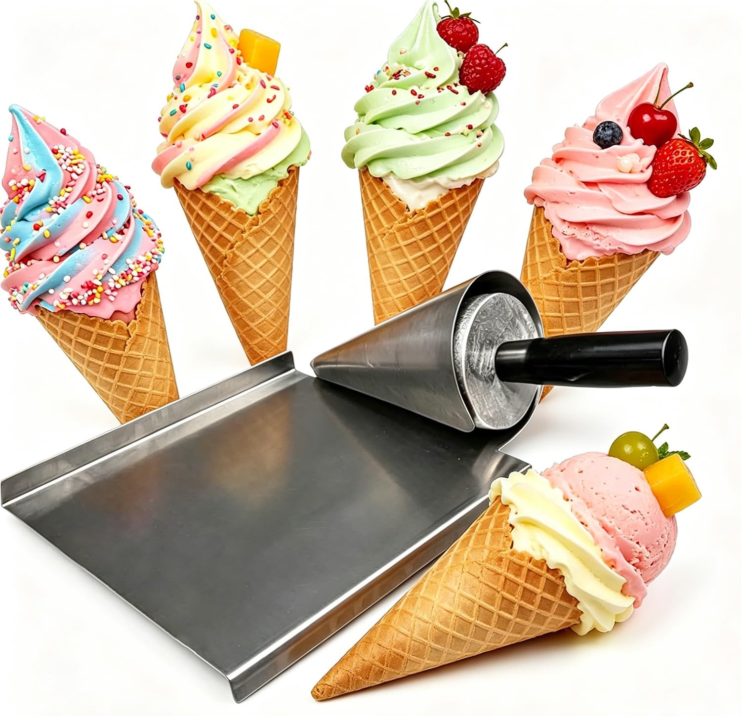 Strumento professionale per arrotolare coni per gelato waffle cone | In Acciaio Inox Antiaderente; Accessorio Da Cucina Ideale Per La Preparazione E La Decorazione Di Coni Waffle