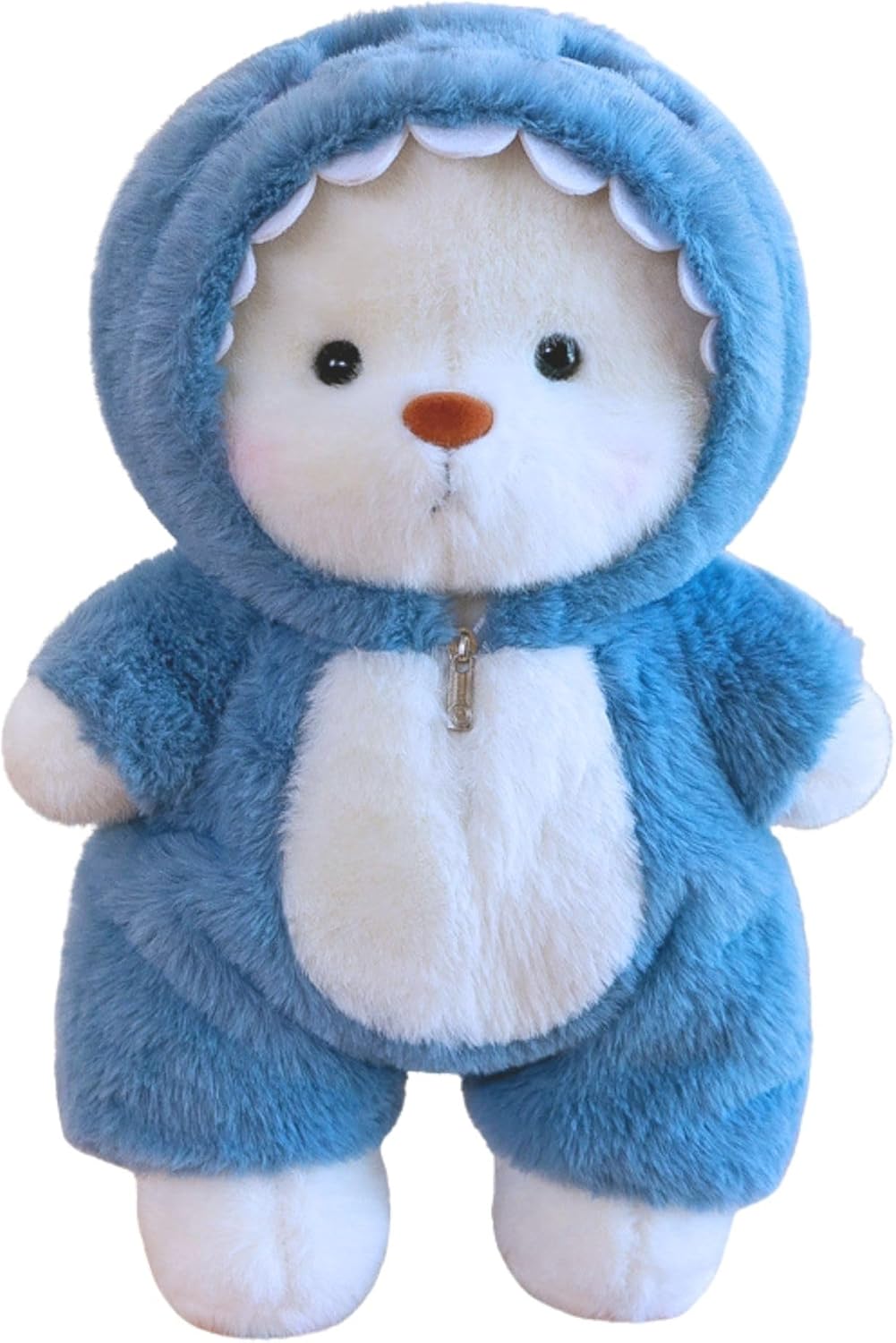 Teddy Bear Stuffed Animals, Teddy Bear Plushies Soft Funny Stuffed Toys with Removable Blue Shark Clothes, 13'' Emotional Support Cute Plush Figure Toys with Movable Legs for Toodlers Kids Women