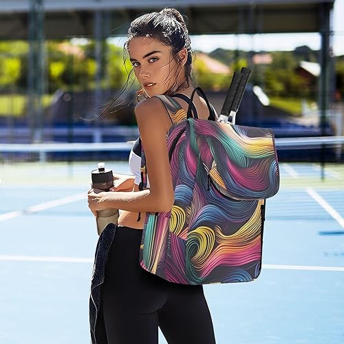 Miniatura 7 de Tennis Backpack for Adults Large Sturdy Colorful Neon Irregular Abstract Texture Gym Sport Travel Bag for Teen Boys Girls Men Women para raqueta