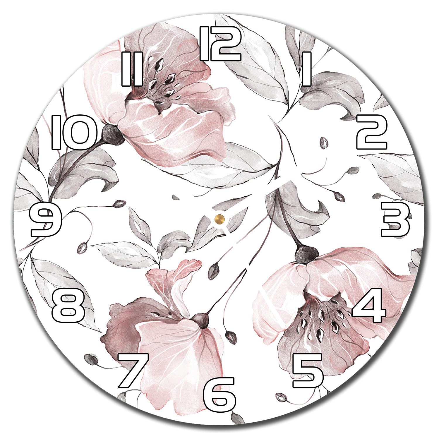 Horloge en verre Coloray ⌀ 30 cm avec aiguilles blanches et impression murale de roses