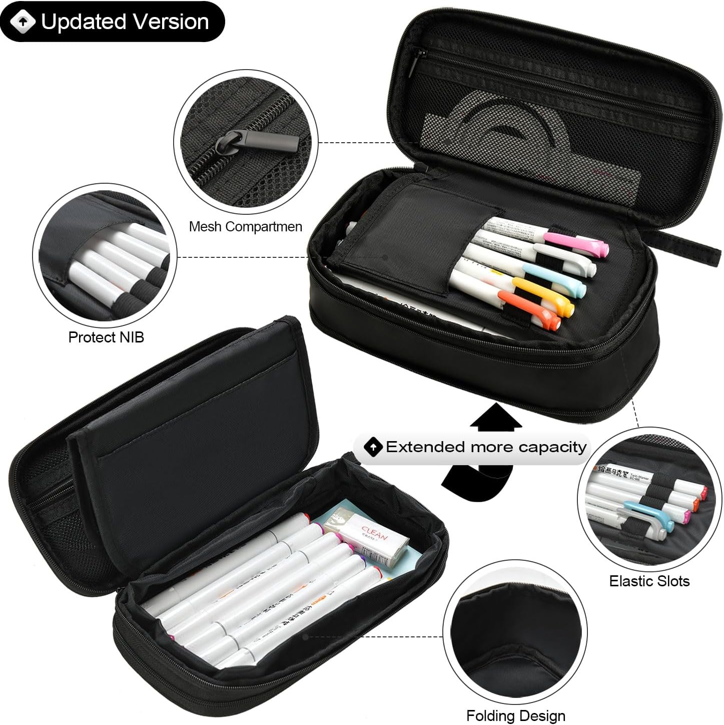 YOKUMA ペンケース 筆箱 大容量 おしゃれ シンプル 小学生 大人 中学生 高校生 大学生 男の子 女の子 子供用 ふでばこ 多機能 (ブラック)