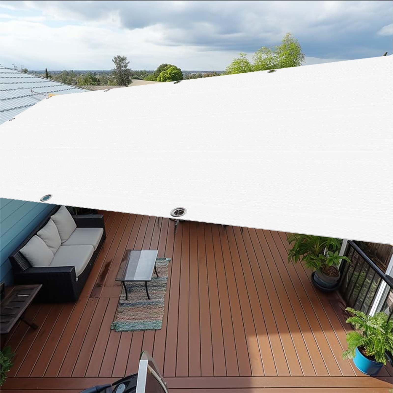 Voile d'ombrage blanc pour terrasse et jardin bâche de protection plein air 210 cm