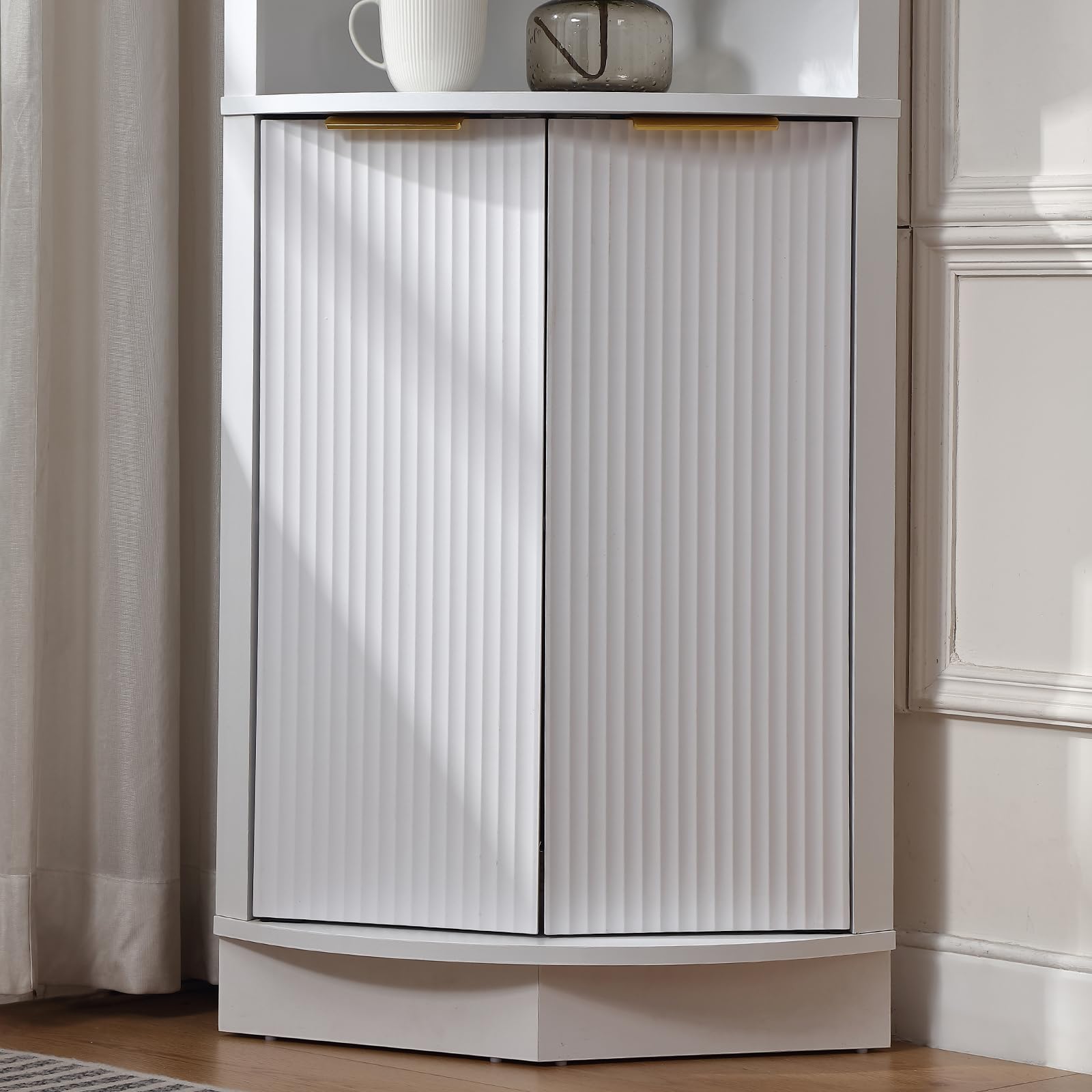 FOREST GRAVITY Hoher Badezimmer-Eckschrank Schlanker Wohnzimmer-Esszimmer-Aufbewahrungsschrank Corner Cabinet Möbel Schmaler Schrank mit Schublade Verstellbare Einlegeböden 73.5 * 164 cm Weiß