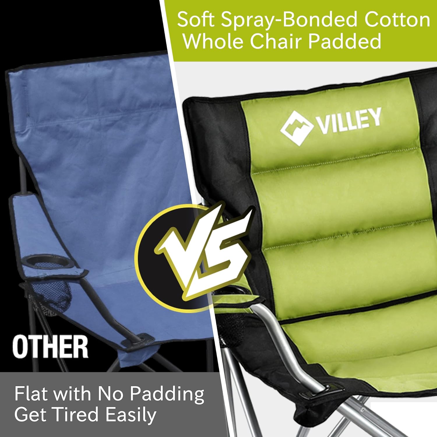 VILLEY Tall Directors Chair + Padded Camping Folding Chair + Heavy Duty Camping Chair with Cooler Bag