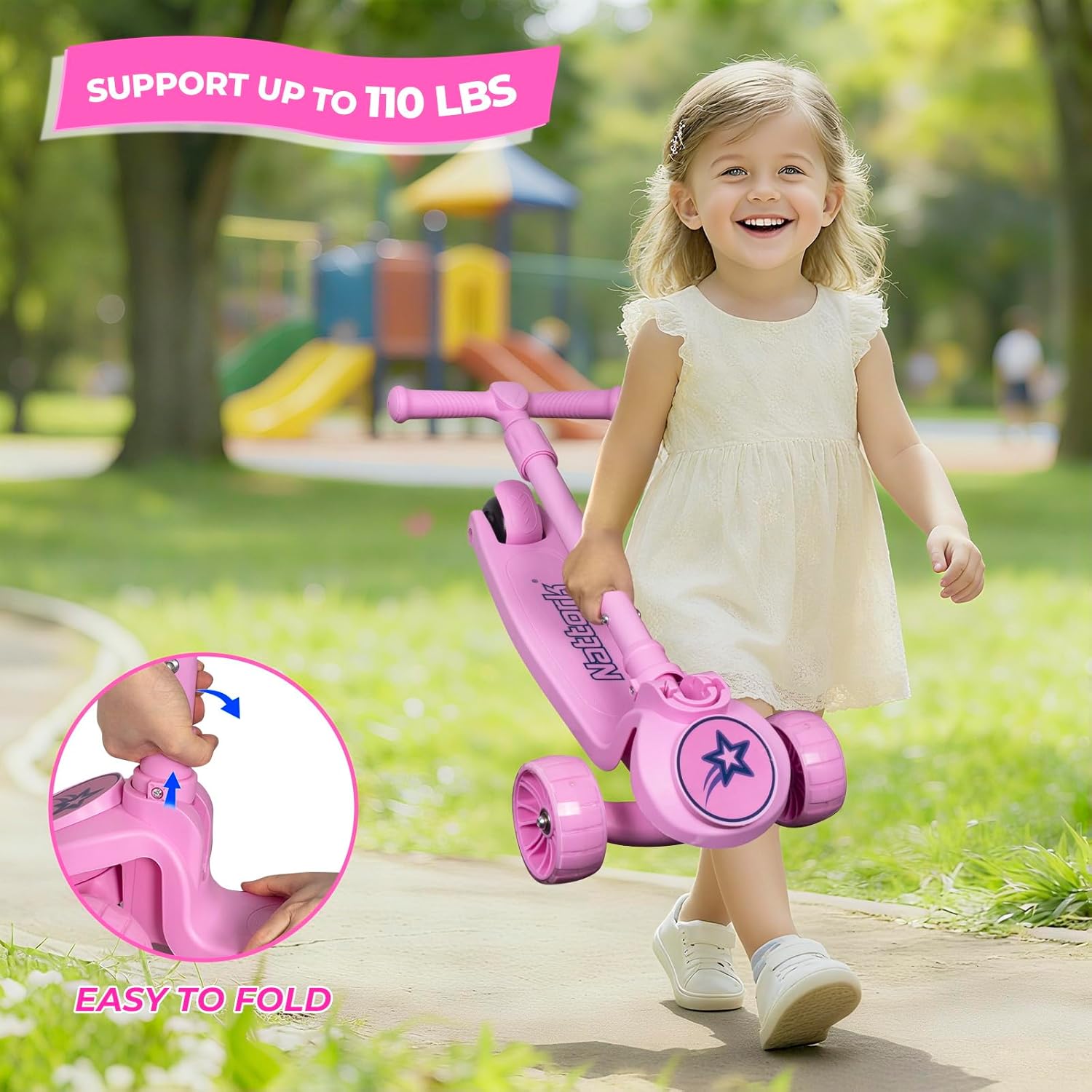 Nattork Kids Scooter for Boys Girls with Light Up Wheels, 3 Adjustable Height Handlebars, Lean-to-Steer Technology, Widen Anti-Slip Deck, 3 Wheel Scooter for kid ages 3-8, Support Riders Up to 110 LBS - Image 6