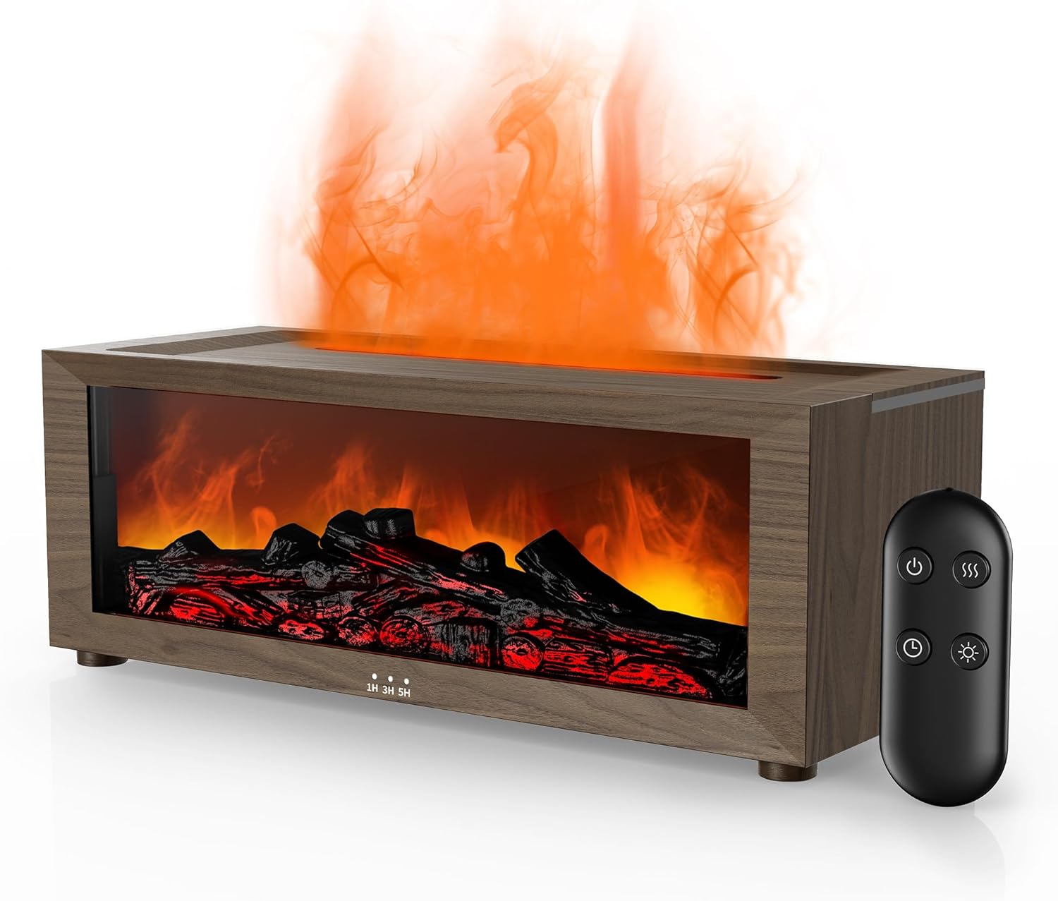 Fireplace Flame Air Diffuser Humidifier,7 Colors Aromatherapy Essential Oil Diffuser,Ultrasonic Aroma Humidifier with Timer for Home,Bedroom,Office,Yoga (Wood Grain Color, L)