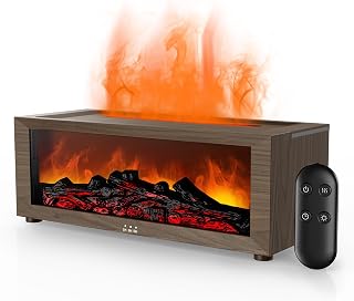 Fireplace Flame Air Diffuser Humidifier,7 Colors Aromatherapy Essential Oil Diffuser,Ultrasonic Aroma Humidifier with Timer for Home,Bedroom,Office,Yoga (Wood Grain Color, L)