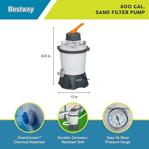 Miniatura 2 de Bestway Flowclear - Bomba de filtro de arena con interruptor para circuitos con pérdida a tierra o GFCI, tasa de flujo de 800 galoneshora, limpia el