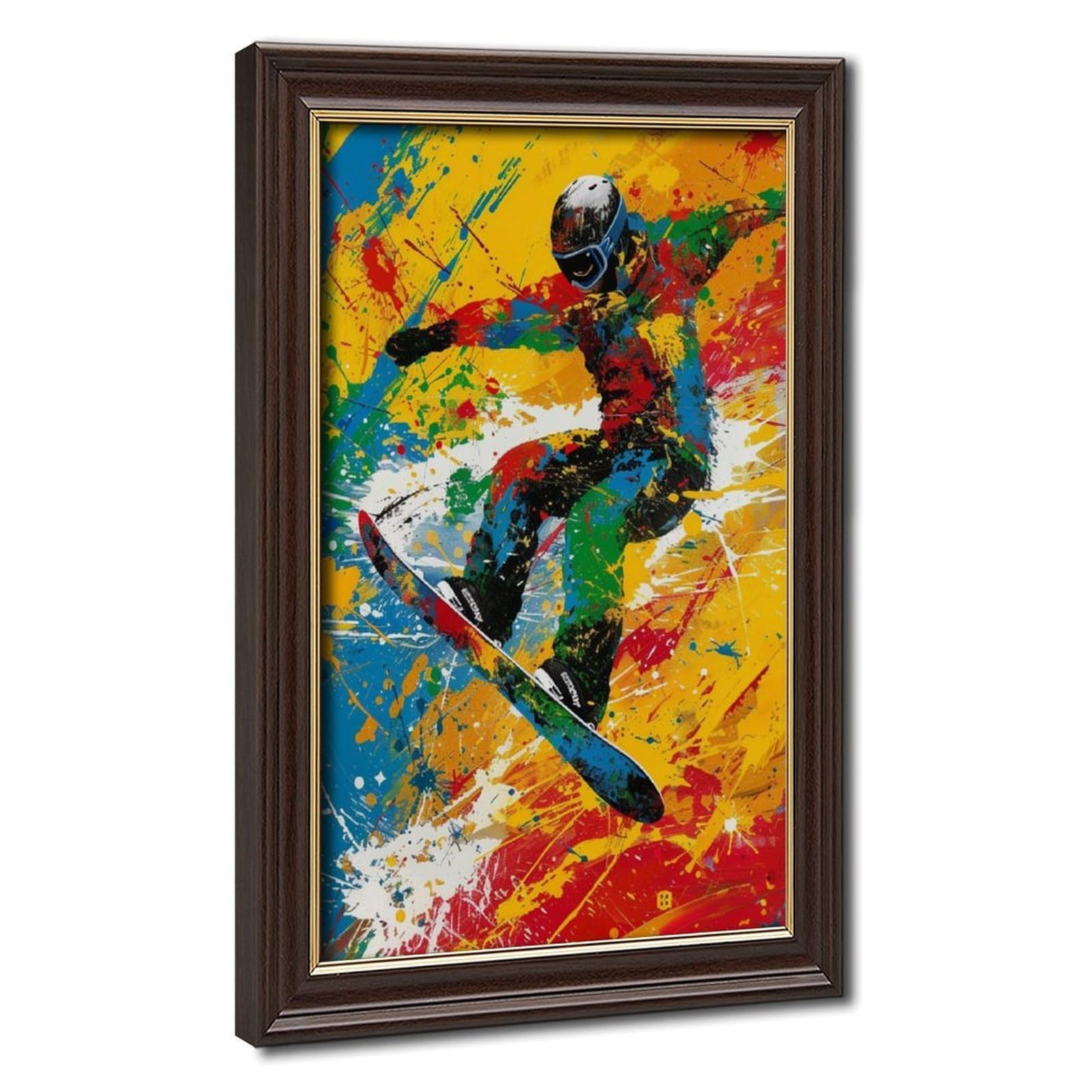 Pyberon Mokume Gane Frame-Style Snowboarding Canvas Poster For Office Decor Gift