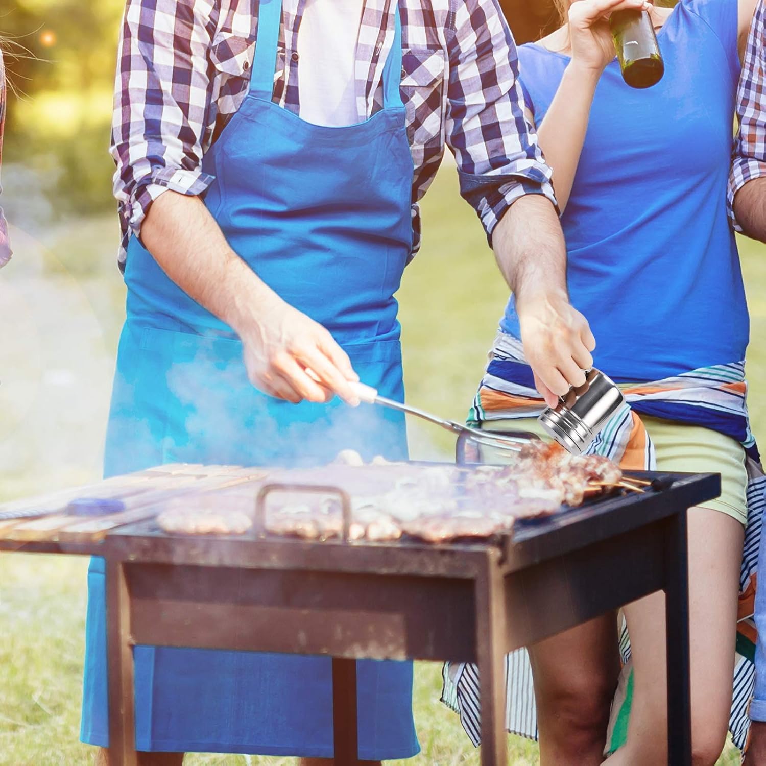 Accmor Salt and Pepper Shakers with Handle, Spice Dispenser with Adjustable Pour Holes, Stainless Steel Shakers for Salt/Pepper/Cinnamon/Powder Sugar: Home & Kitchen