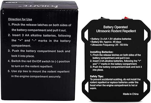 Miniatura 6 de Repelente ultrasónico de roedores para motor de automóvil – Repelente de mouse bajo el capó alimentado por batería con luz estroboscópica