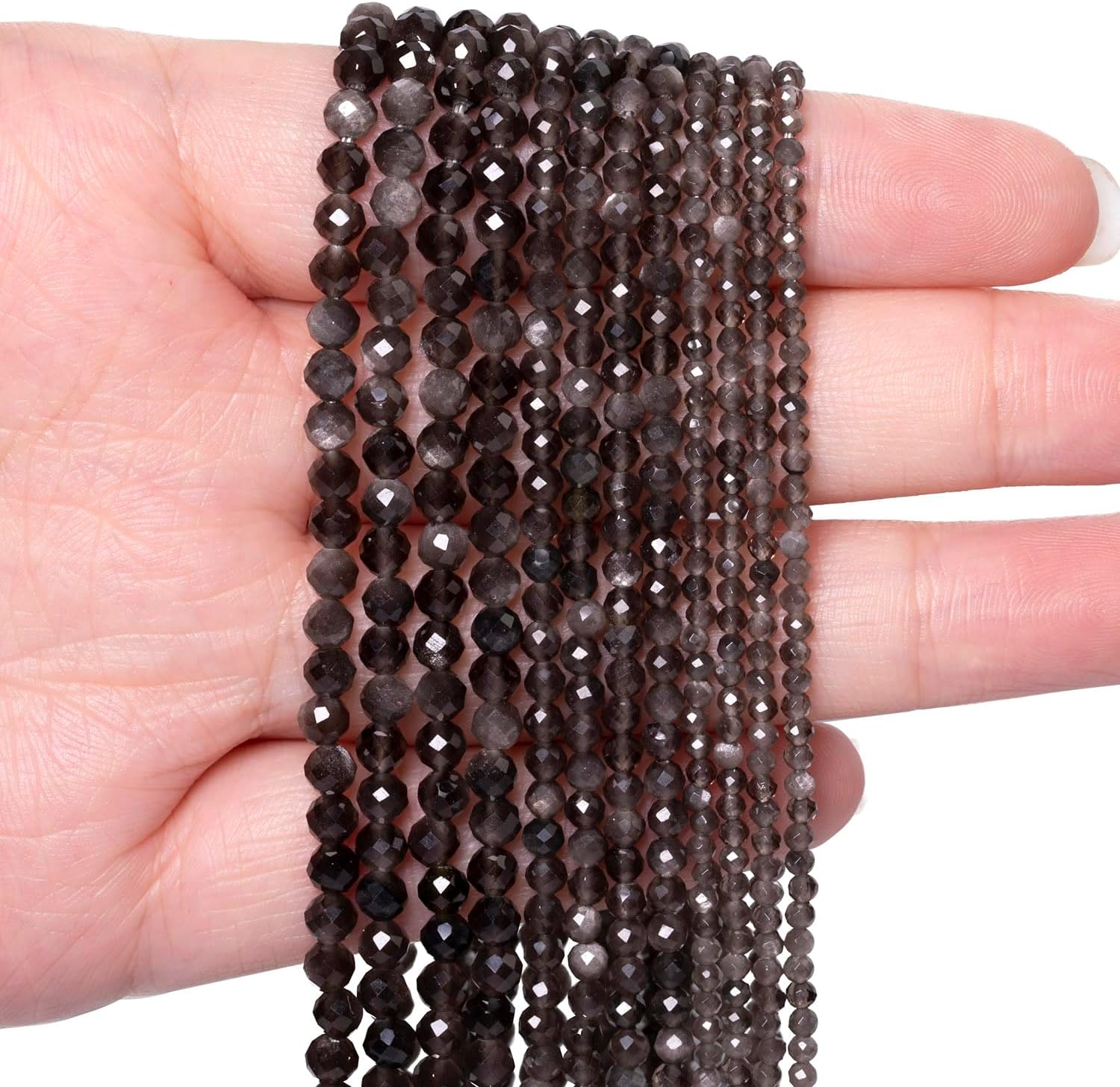 3mm 120pcs Natural Silver Obsidian Stone Beads, Songxi Small Faceted Round Loose Gemstone Beads for Jewelry Making, DIY Art and Craft, Bracelet Beads for Necklace (1 Strand)
