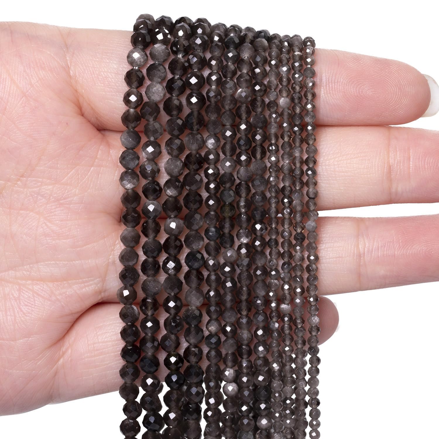 3mm 120pcs Natural Silver Obsidian Stone Beads, Songxi Small Faceted Round Loose Gemstone Beads for Jewelry Making, DIY Art and Craft, Bracelet Beads for Necklace (1 Strand)