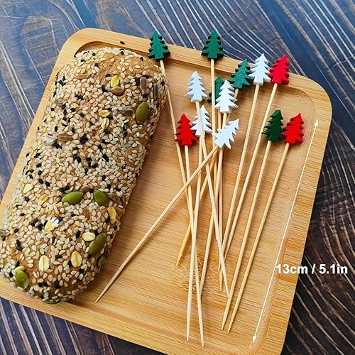 Miniatura 3 de 100 piezas de selecciones de cóctel de bambú frutacomida palillos de dientes festivos de aperitivos de 4.72 pulgadas palillos de madera con árboles