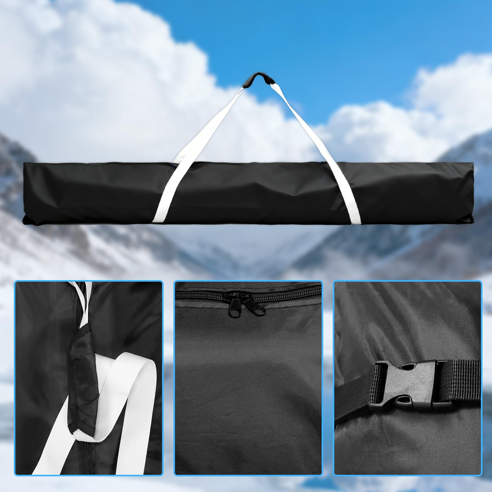 Sac de ski robuste pour 1 paire de skis, snowboard, 185 x 33 cm