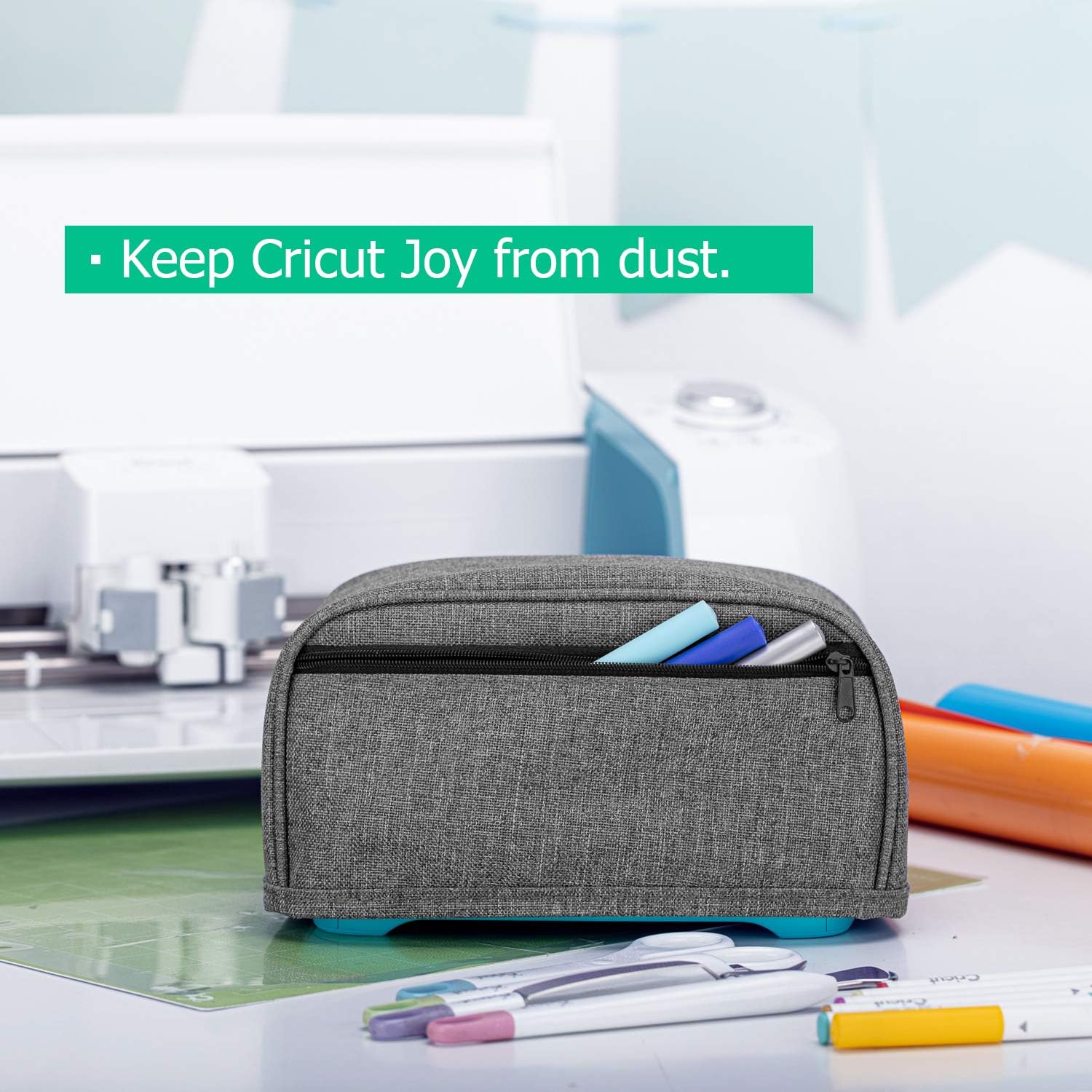 Yarwo Dust Cover Compatible with Cricut Joy, Heavy Duty Nylon Cover with Zipper Pocket and Wipe Clean Liner, Gray