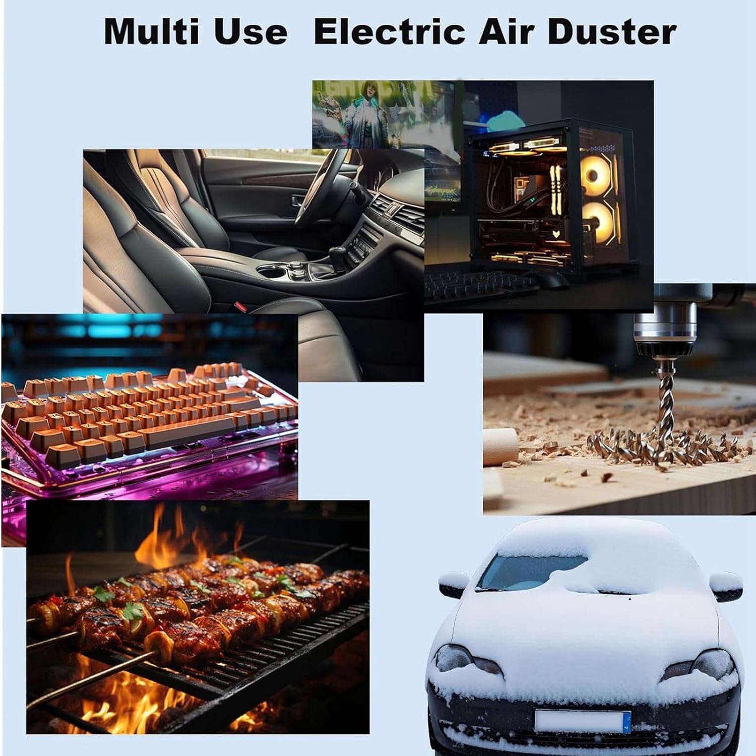 Garosa Electric Air Duster Mini Blower, 3 Adjustable Speeds Dry Reusable Handheld for Keyboard Cleaning Home Office Car Camping
