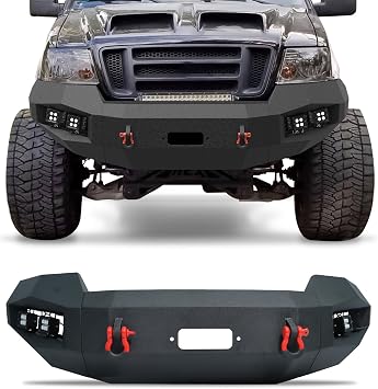 Front Bumper Fit for 2004 2005 2006 2007 2008 f150 Off road Steel Bumper with Winch Plate & LED Lights & D-rings