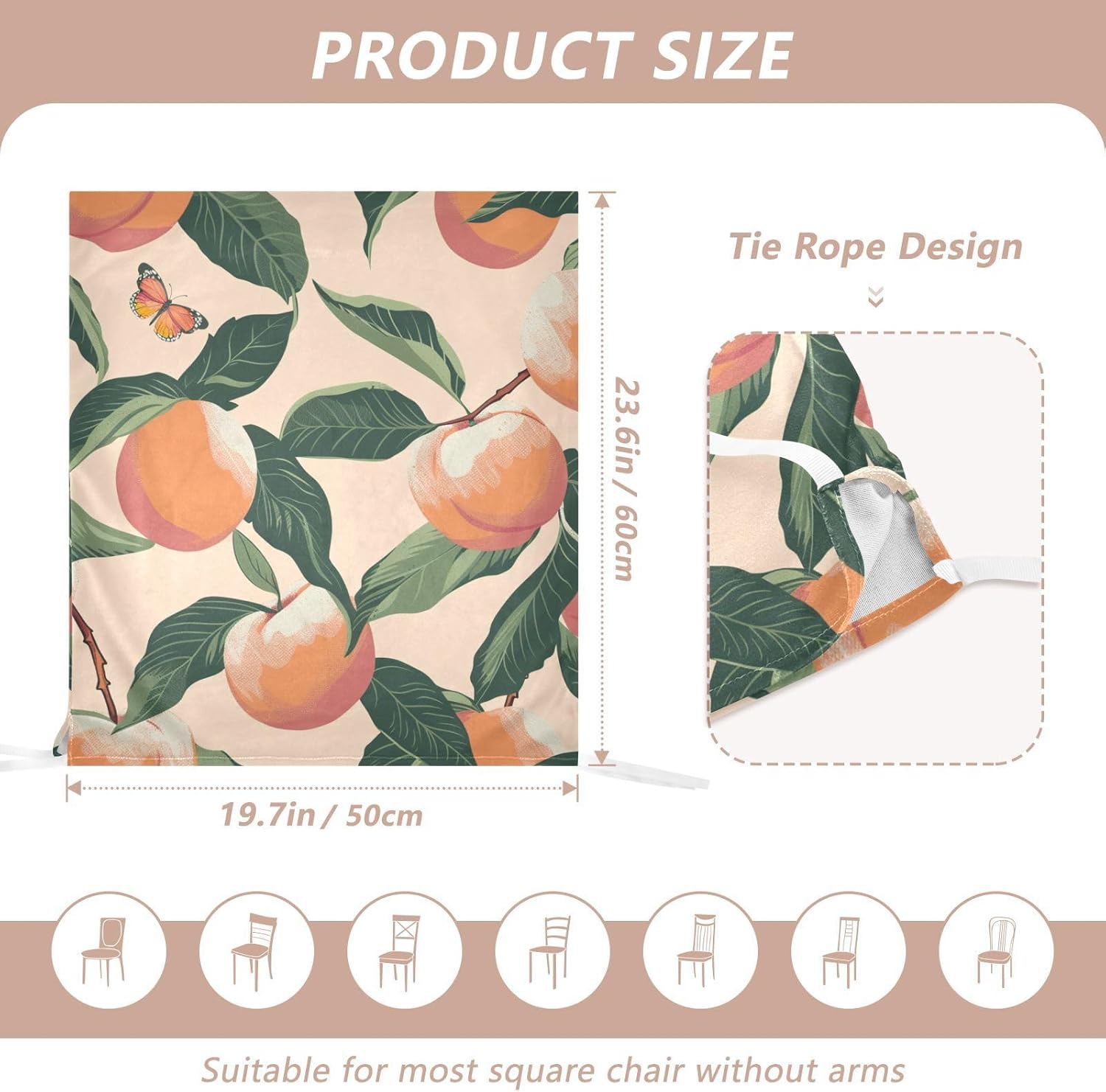 ALAZA Peaches and Butterfly Chair Back Cover Set of 6, Washable Reusable Removable Chair Slipcovers Decorative Chair Cover for Home Kitchen Wedding Party