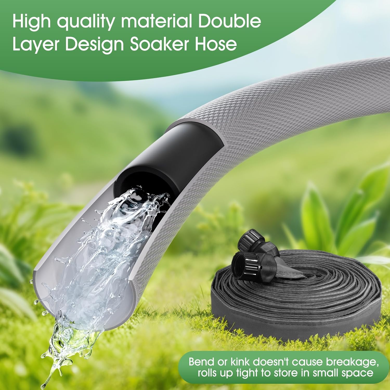 50ft Lightweight Fabric Soaker Hose, Heavy-Duty Drip Irrigation Hose with 87% Water Saving, Leak-Proof Fabric Cover Design for Vegetable Gardens, Flower Beds & Lawns image 2