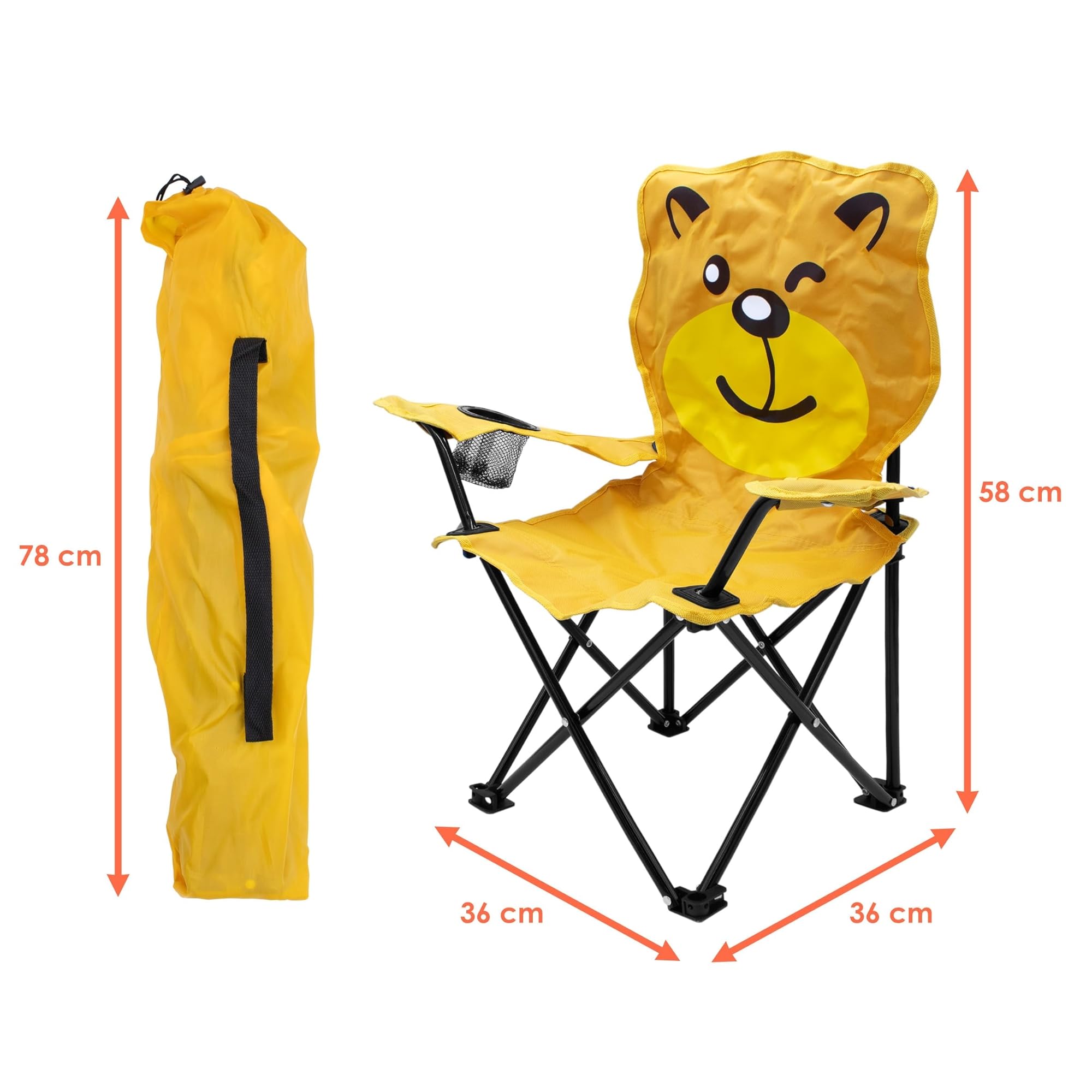 Spetebo Silla de camping infantil con soporte para bebidas - Motivo oso - Silla de jardín infantil plegable con bolsa de transporte - Silla plegable de pesca para el ocio