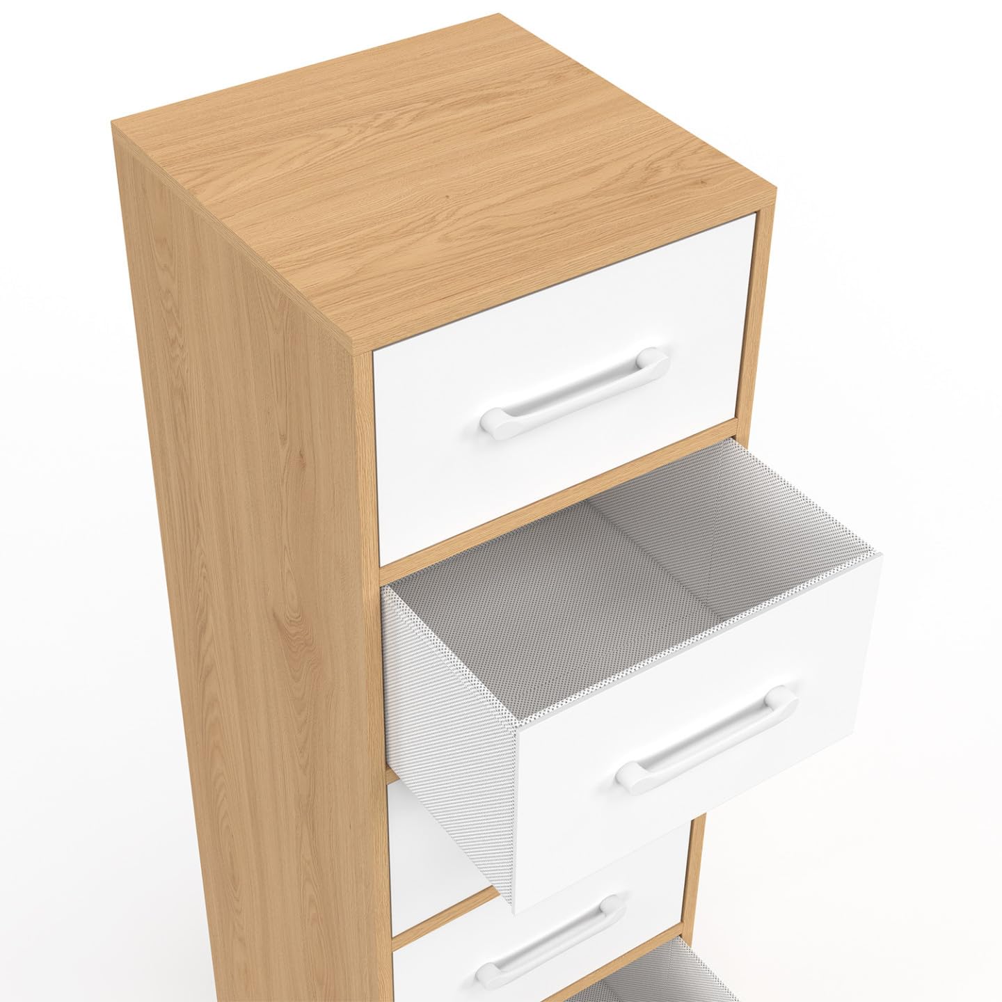 IDMarket - Mueble auxiliar de 6 cajones UPPAH, cajonera de 30 cm, mueble de madera efecto haya y blanco