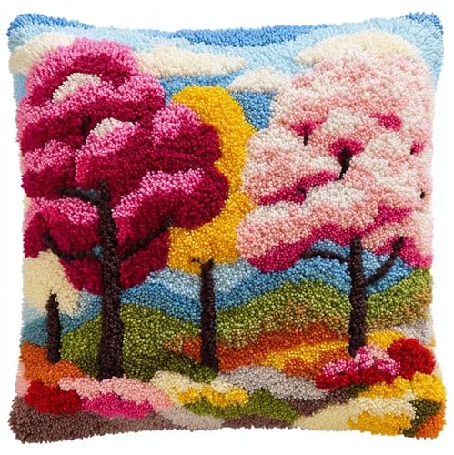 WallustrioaW Latch Hook Pillow Kit -Trees 43X43Cm Embroidery Art Craft Kit All Ages Unisex