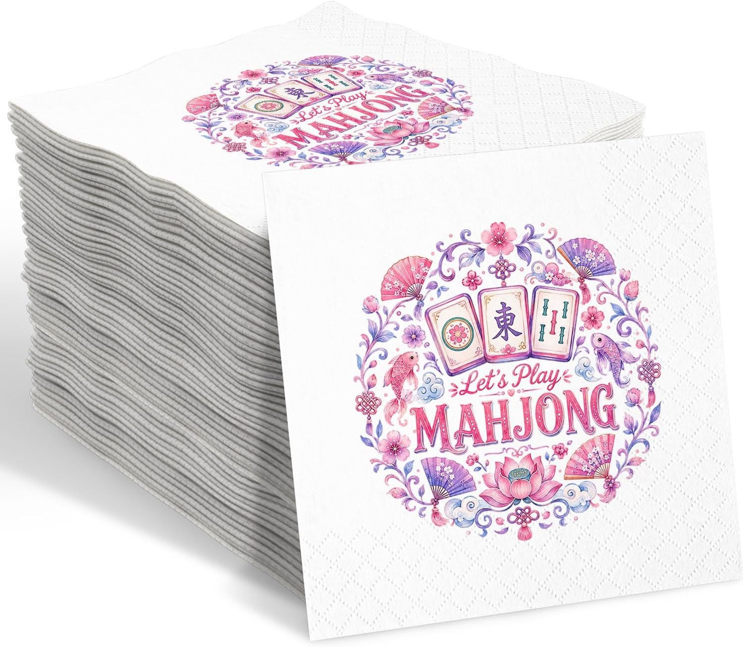 Mahjong Napkins 50 Count, Paper Cocktail Napkins for Game Night Party Decor