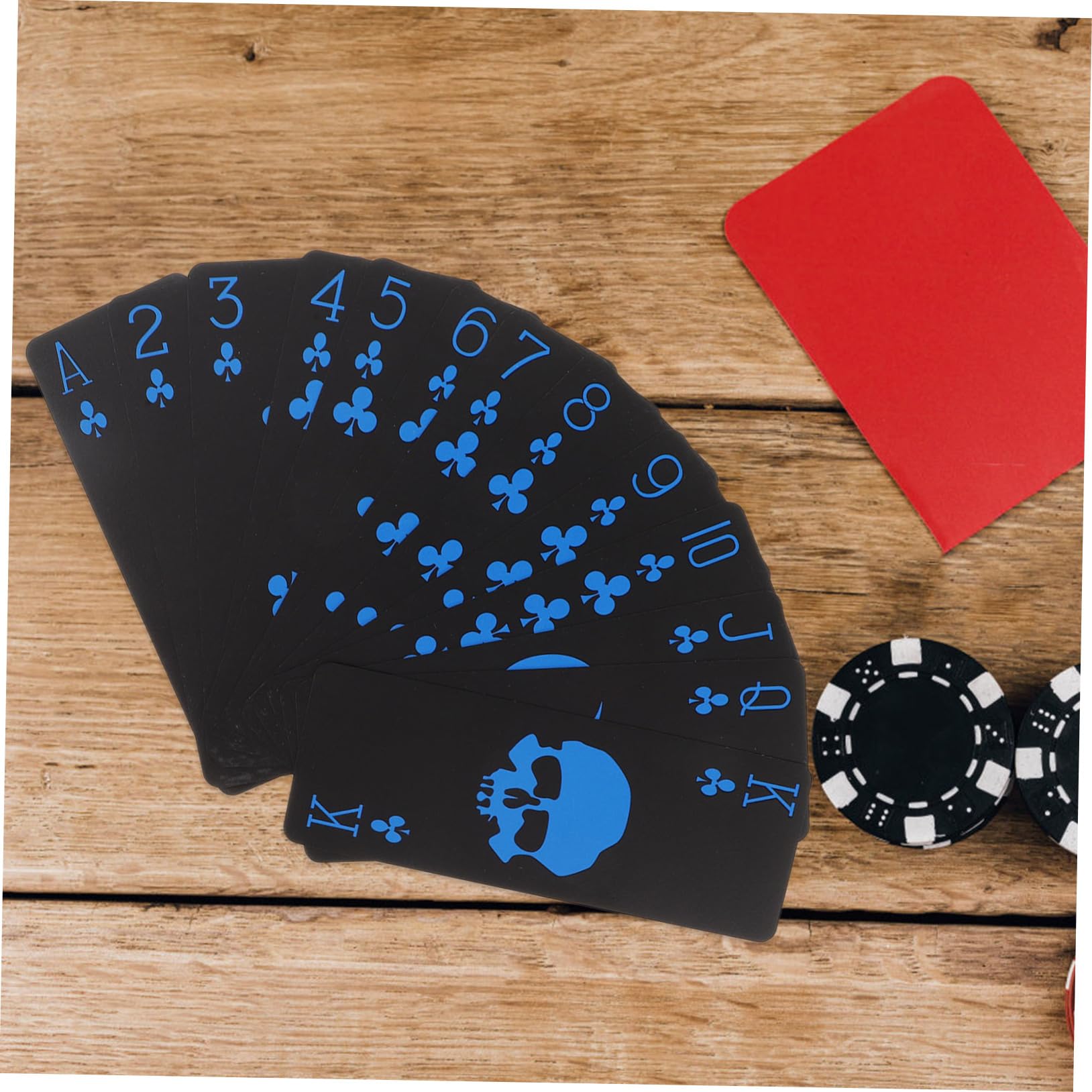 BESTonZON Carte Da Gioco Impermeabili in Plastica Pvc Nera Opaca Design Tema Teschio e Dettagli e Blu Per Poker e Giochi Da Tavolo