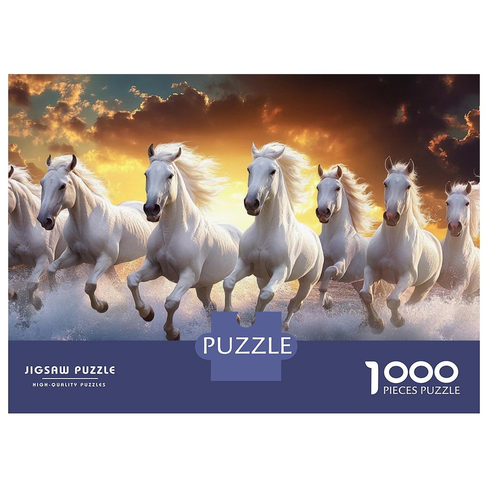 White Horses Sunset 1000 Piece Jigsaw Puzzle Paper for Adults Running Scene 52x38cm/1000pcs