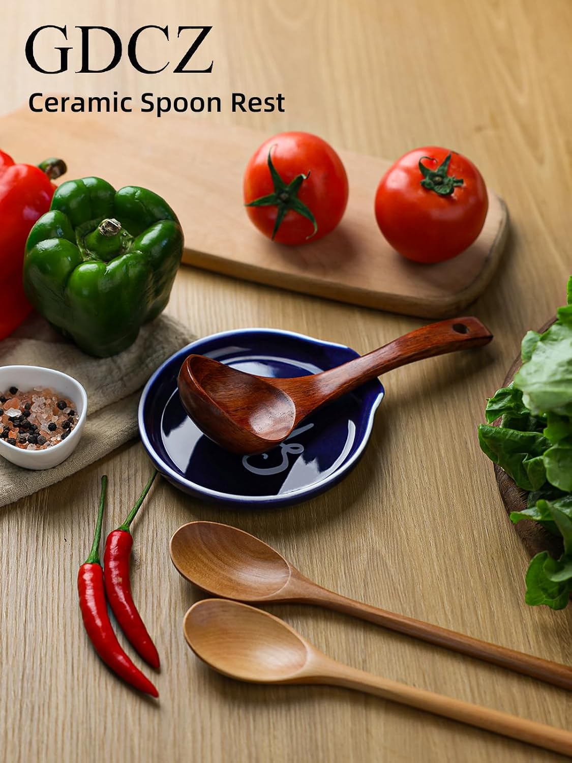 GDCZ Ceramic 5 Inch Spoon Rest for Stove Top and Kitchen (Navy, 1)
