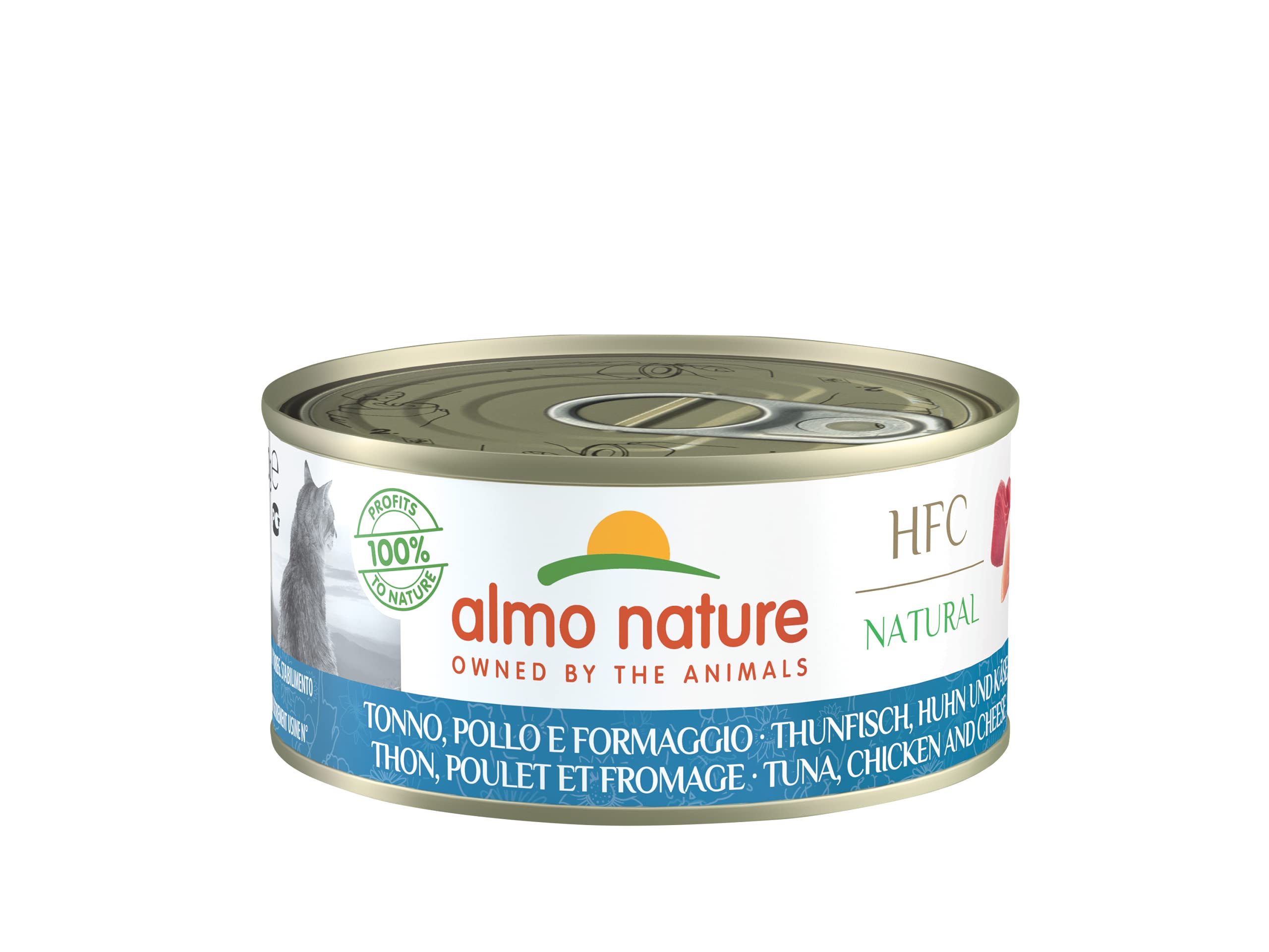 Almo Nature HFC Natural Nassfutter für Erwachsene Katzen - Thunfisch, Hähnchen und Käse - 150 g, 24er Pack