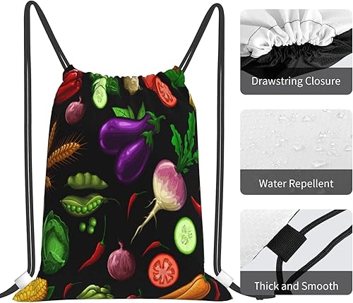Miniatura 5 de Drawstring Gym Bag Sports Sackpack String Bag for Yoga Travel Swim-Healthy Vegetables Drawstring Backpack for Men Women