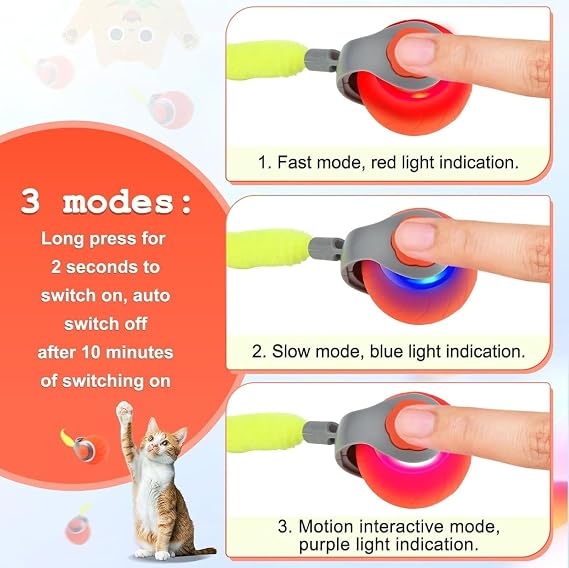 Busstier USB Şarj Edilebilir 360 Derece Dönen Akıllı Oyun Topu, Kedi ve Köpekler İçin Kuyruklu Hareketli Eğlence Oyuncağı
