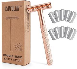 Safety Razor Men & Women, Double Edge Single Blade - Rose Gold | Reusable eco-friendly metal razor, 10 Swedish blades, close smooth shave, plastic-free recyclable, for face legs body head