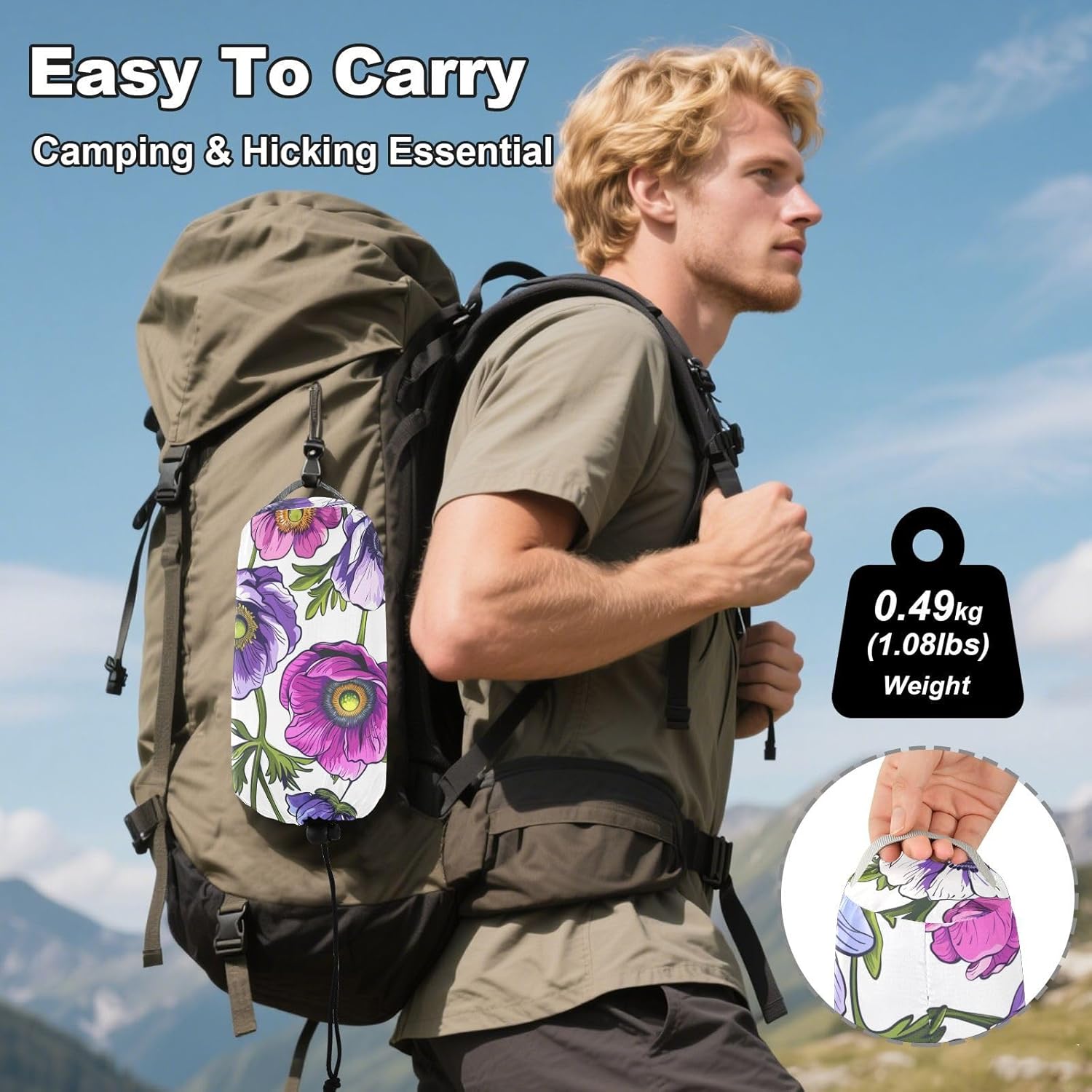 ALAZA Colorful Anemone Flower Camping Hammocks Single or 2 Person 500 lbs Portable Parachute Travel Hammock w/Tree Straps for Hiking Backpacking Indoor Outdoor