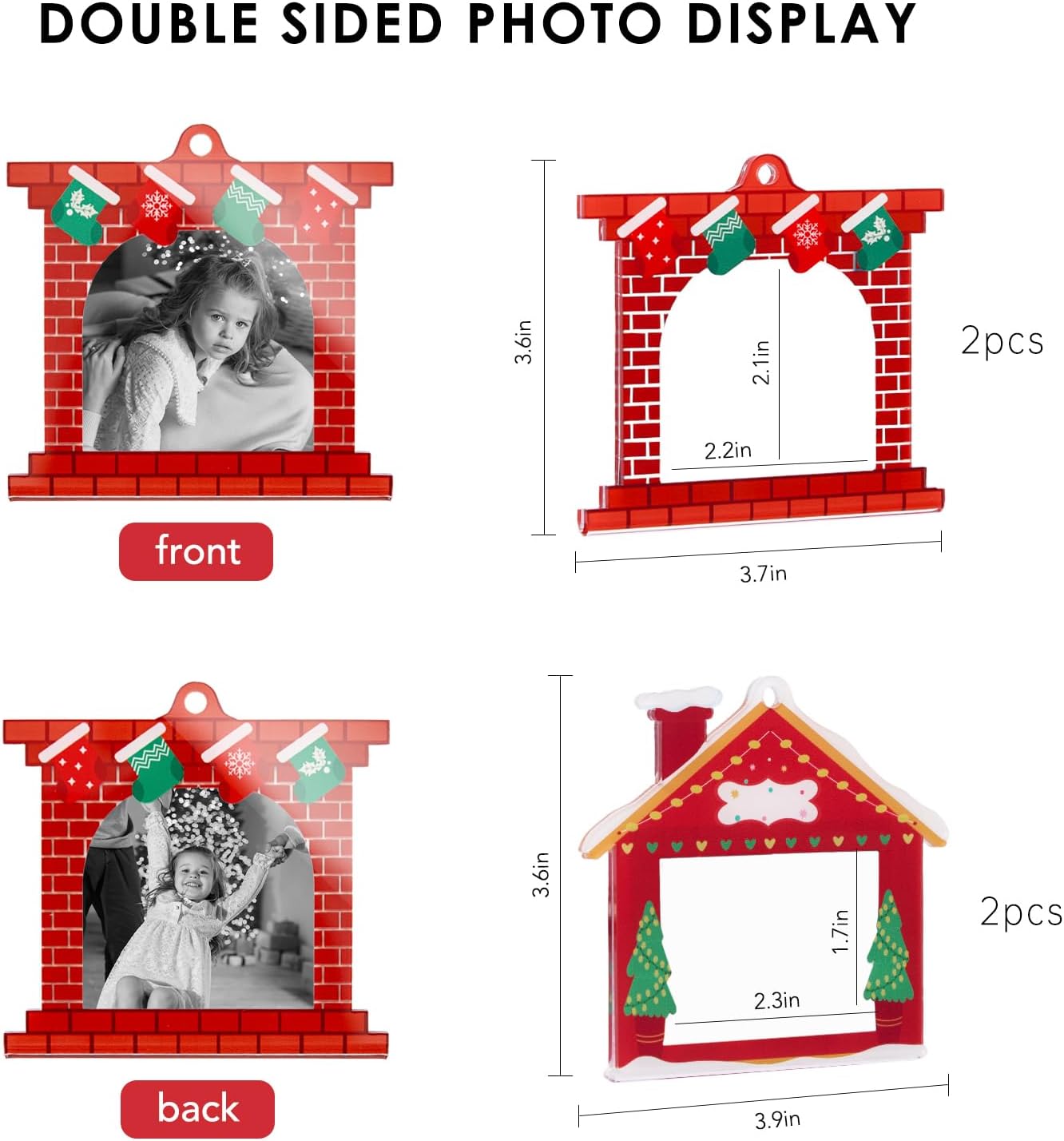 UNIQOOO Mantel House Christmas Acrylic Picture Frame Ornaments for Display Picture, 4Pcs Big Size Red Festive Hanging Decoration, Double-Sided Photo Frames for Holiday Home Party Xmas Tree Decor image 4