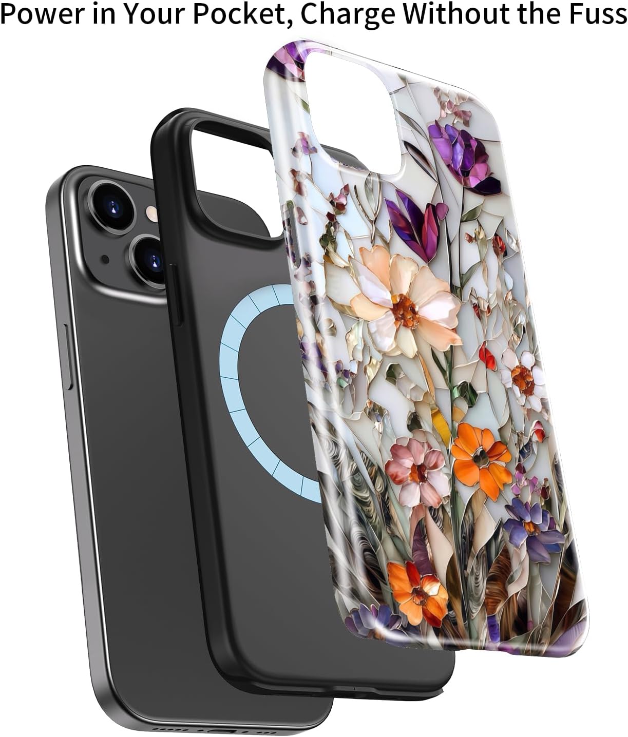 LUHOURI for iPhone 14 Case,Wireless Charging Compatible,Dual-Layer - Soft Silicone Inner + Hard Outer Shell,Cute Wildflower Design,Protective Phone Cover for Women - Marble Pressed Flowers - Image 3