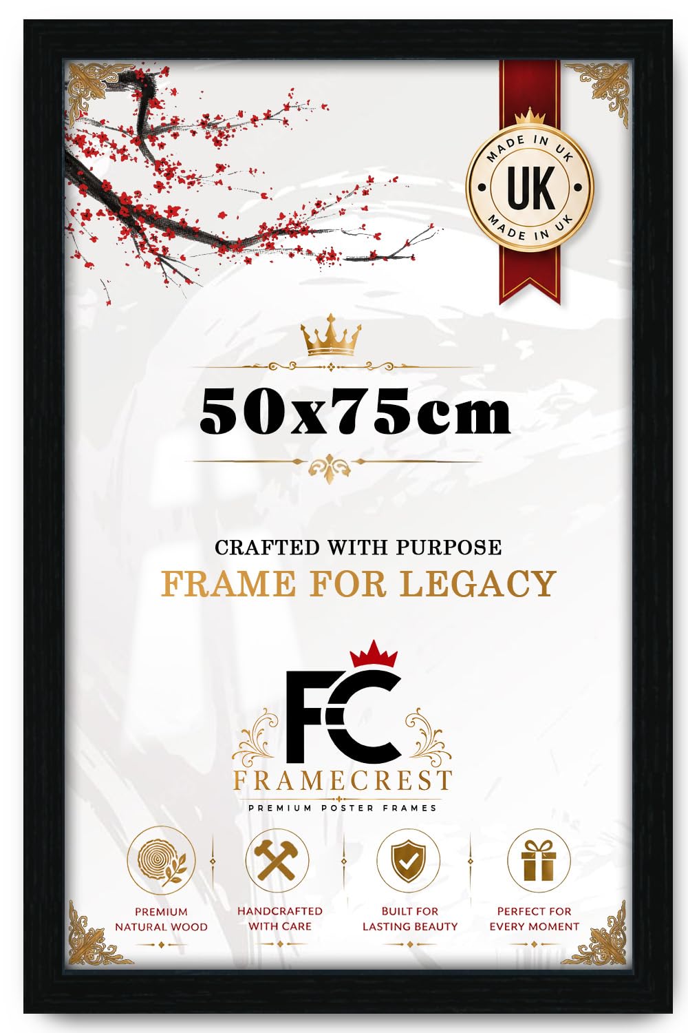 FRAMECREST New Lifestyle 50x75cm Poster Frame - MDF Wood and Polished Perspex-Handcrafted for Gallery Family Photo Portrait Anniversary/Birthday/Wedding/Gifting-[Black]