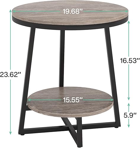Miniatura 2 de Tribesigns Mesa auxiliar, mesa auxiliar redonda de 2 niveles con estante de almacenamiento, mesita de noche industrial, mesita de noche, mesa de