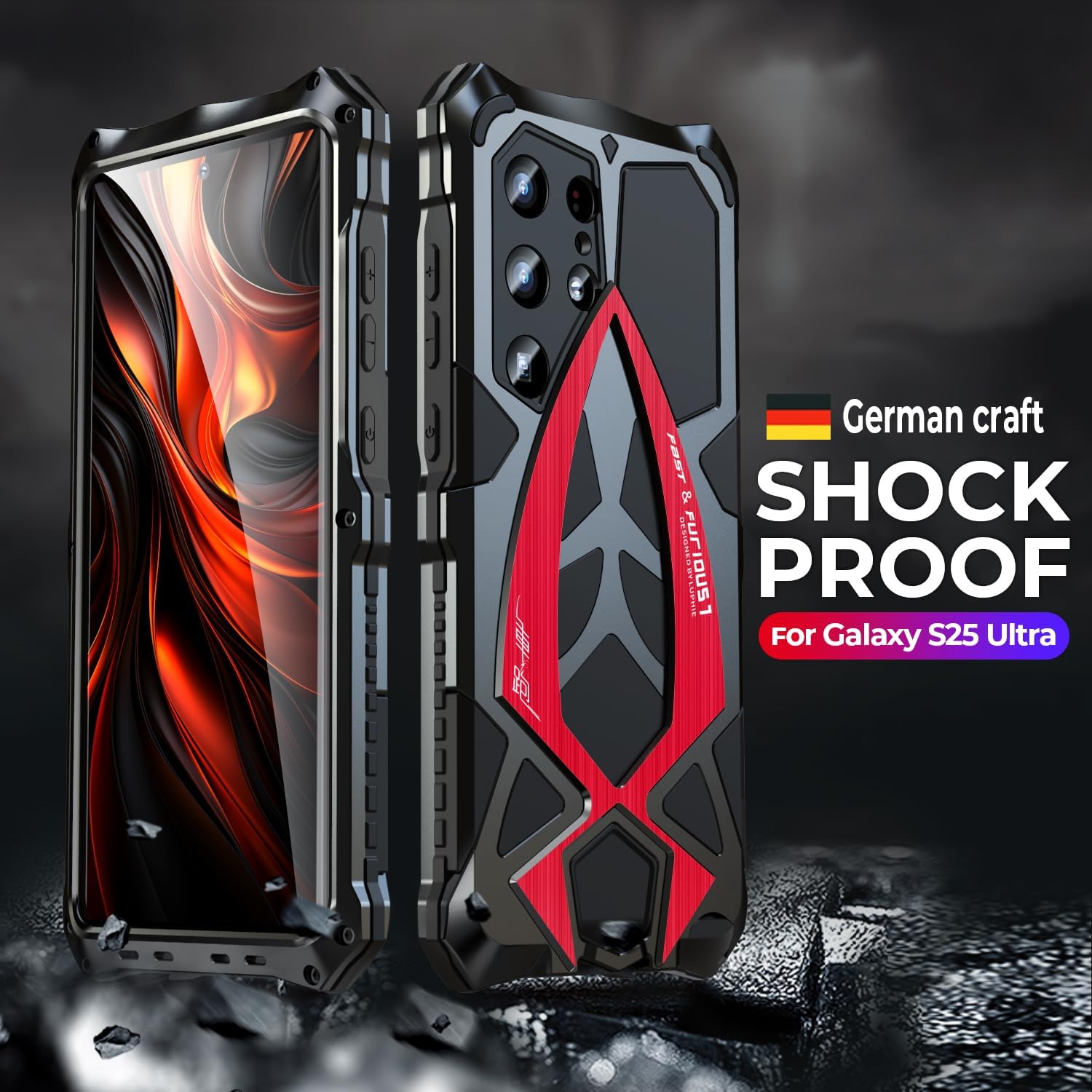 Military Protective Phone Cover for Samsung Galaxy S25 Ultra 5g Heavy Duty Metal Case Man Tough Funda - Red