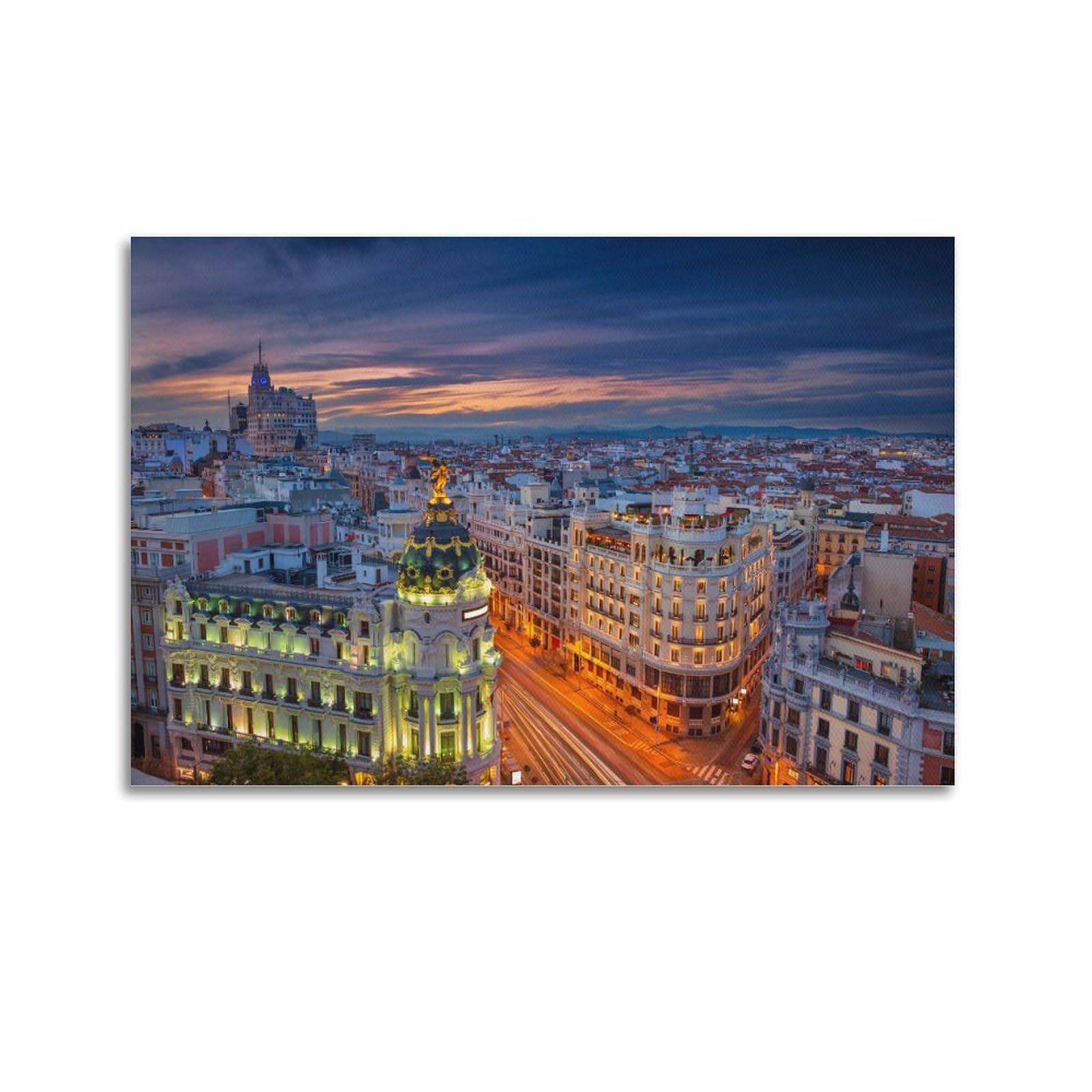 Gljxfp Unframe-Style Night City Poster Bird's Eye View Of Madrid Poster Decorative Painting Canvas Wall Posters And Art Picture Print Modern Family Bedroom Decor Posters 20X30inch(50X75cm)
