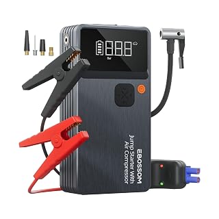 Booster Batterie Voiture avec Gonfleur,Demarreur Batterie Voiture avec Compresseur d'air Portable 7en1,Jump Starter Boost pour Moto de 12000 mAh,Booster d'urgence avec Lampe LED,Charging USB-C - Amazon product rated Grade A