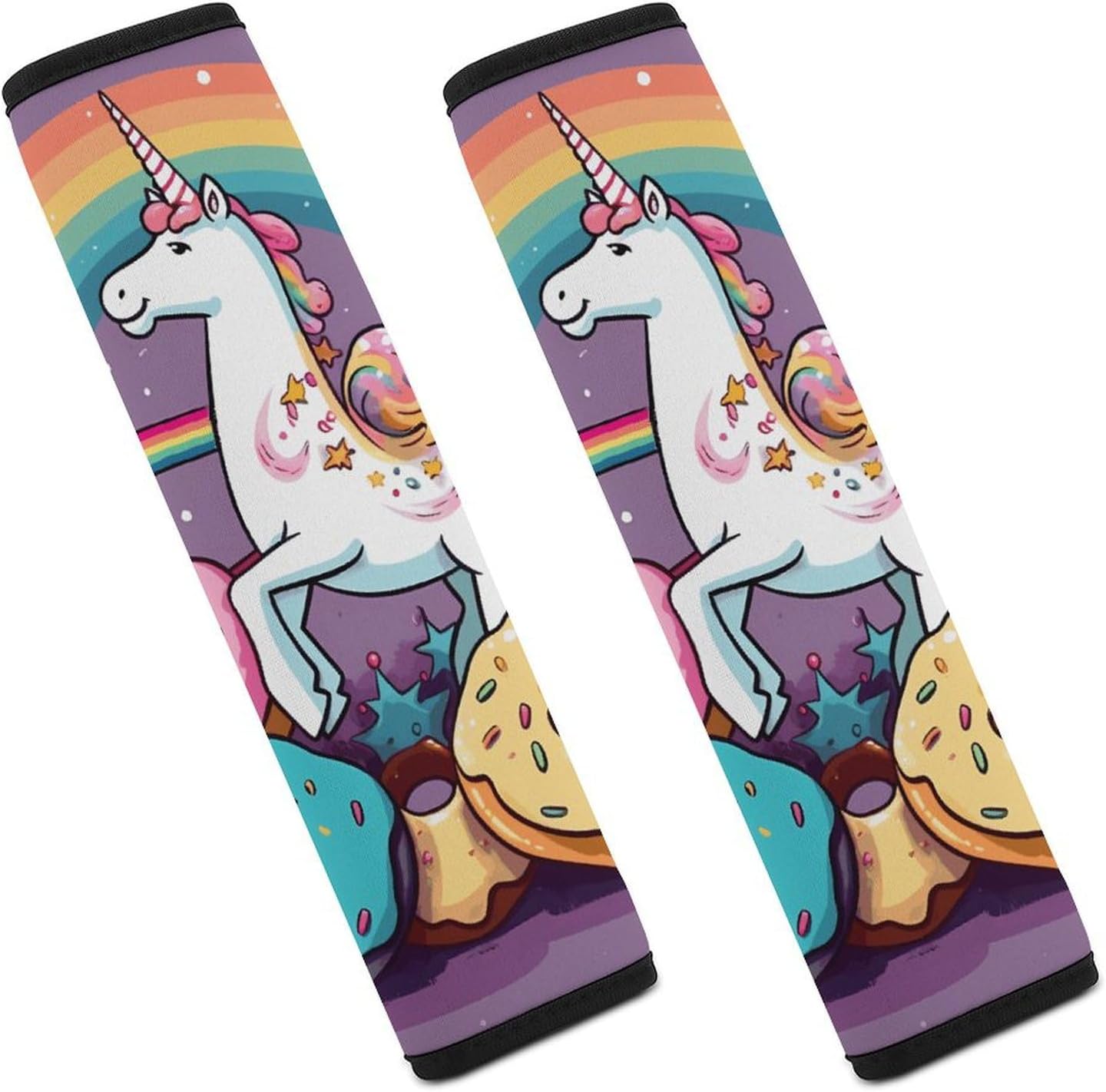 2 PCS Super Soft Car Seat Belt Pad, Cute Unicorns Doughnut Rainbow Printed Waterproof Sweat-Absorbing Seat Belt Covers Backpack Shoulder Pad for All Car Seats Baby Strollers