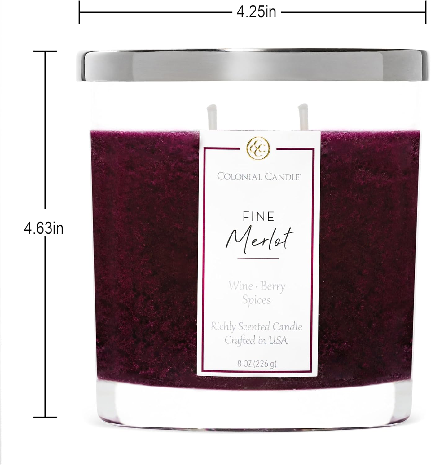 Colonial Candle Fine Merlot Scented Candle Jar, Highly Fragranced Candles for Home Scented, Mottled Wax Candle, 2 Wick, 8 oz - Made in The USA - Image 4