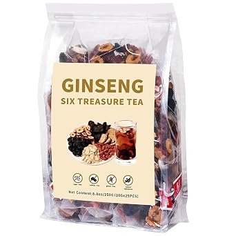 Ginseng Six Treasures Kidney Tea - Traditional Chinese Herbal Tea with Ingredients, Six Precious Herbs Formula 25 Tea Bags