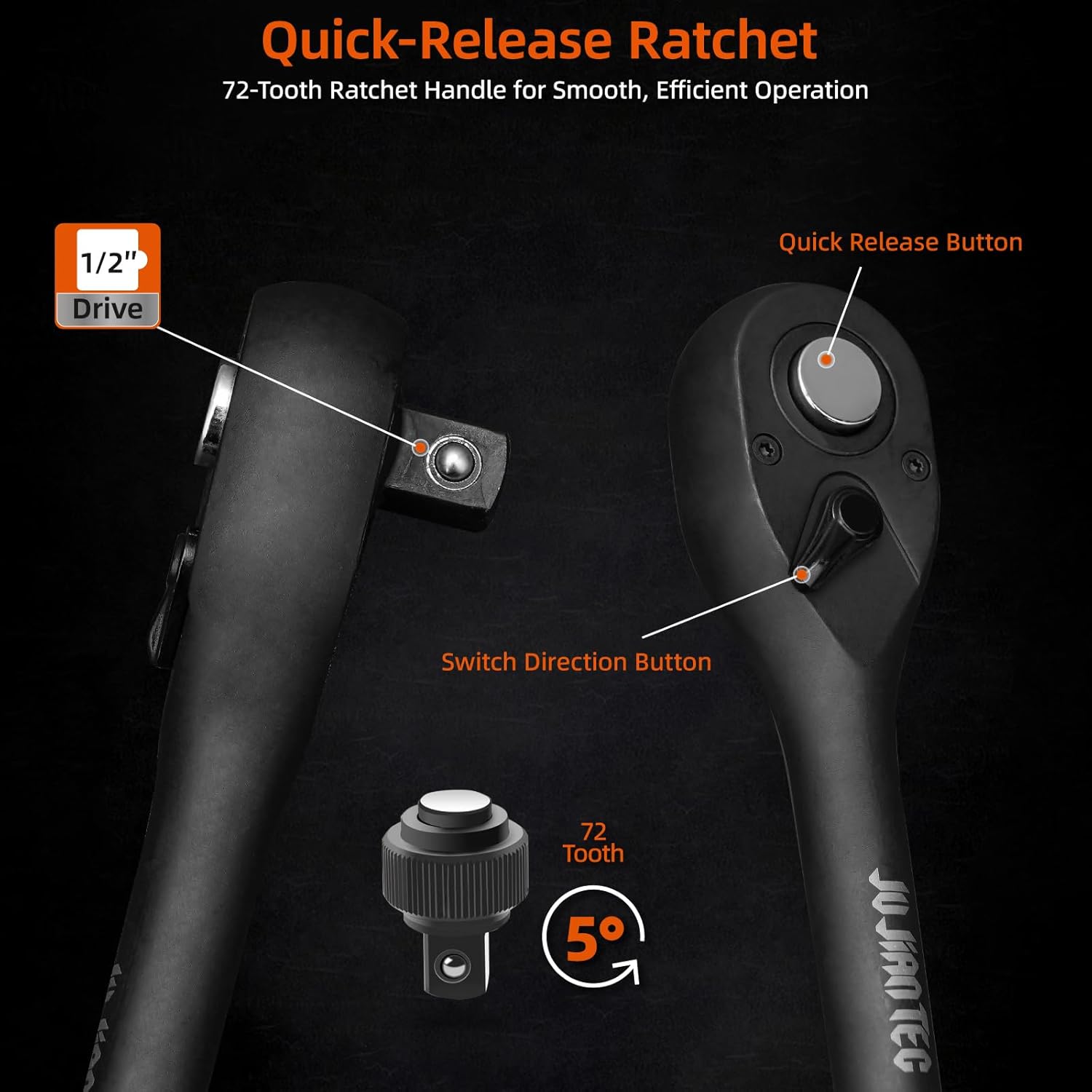 1/2" Drive Master Impact Socket Set, 65 Piece, with Adapters & Ratchet Handle, Standard SAE (3/8"-1-1/4") & Metric (10-24 mm) Sizes, Deep & Shallow Kit, Cr-V Steel, with Molded Case - Image 5