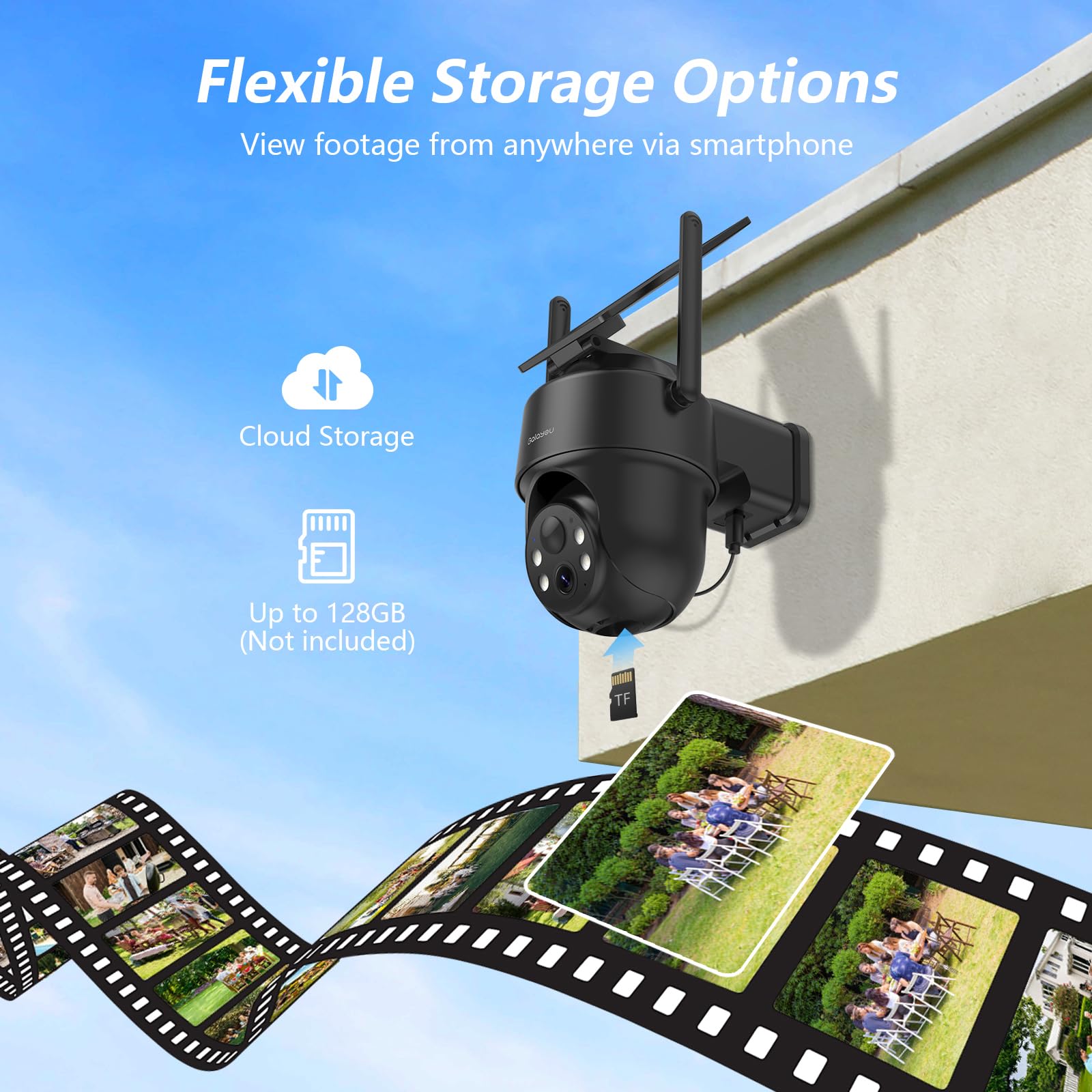 GALAYOU 2K Camera Exterieur sans Fil - Caméra de Surveillance Extérieur avec Panneau Solaire, PIR Alerte Instantanée, Détection Humaine AI, Vision Nocturne en Couleur, Audio Bidirectionnel, R1 (Noire)