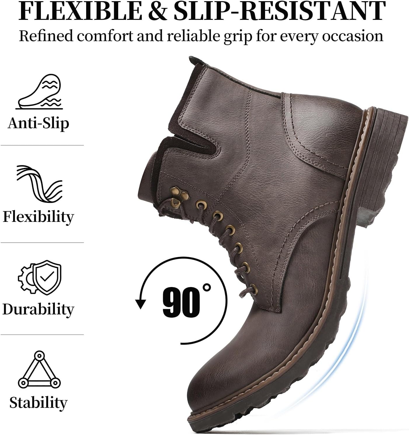 Men's Chukka Boots, Casual Ankle Boots for Men with Side Zipper, Elastic Side Panel and Lace-Up Design, Arch Support, Comfortable Insole and Non-Slip Sole for Office, Travel and Everyday Wear