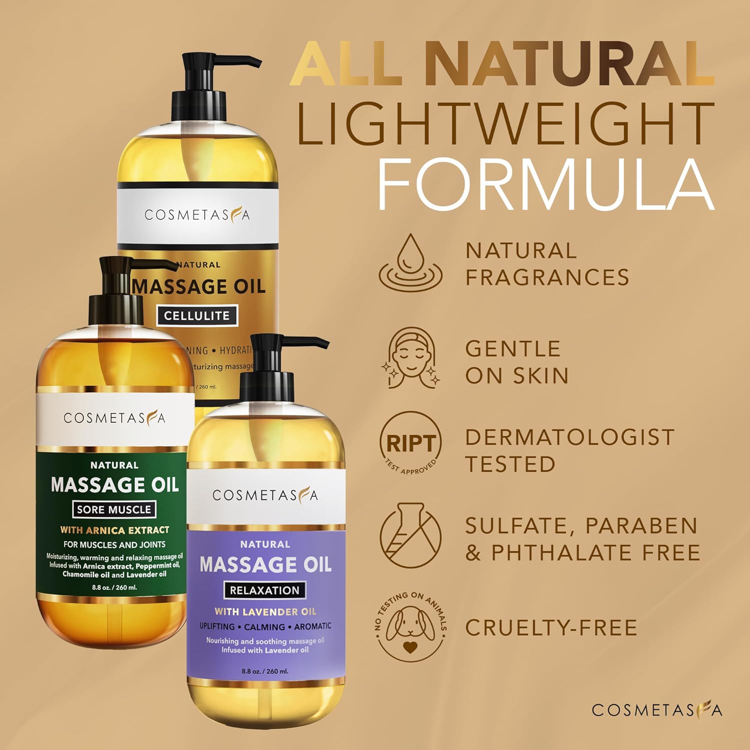 Cosmetasa Massage Oil Set - Arnica & Peppermint Sore Muscle Relief, Cellulite & Lavender Body Massage Oils - Gua Sha Therapy - Image 7